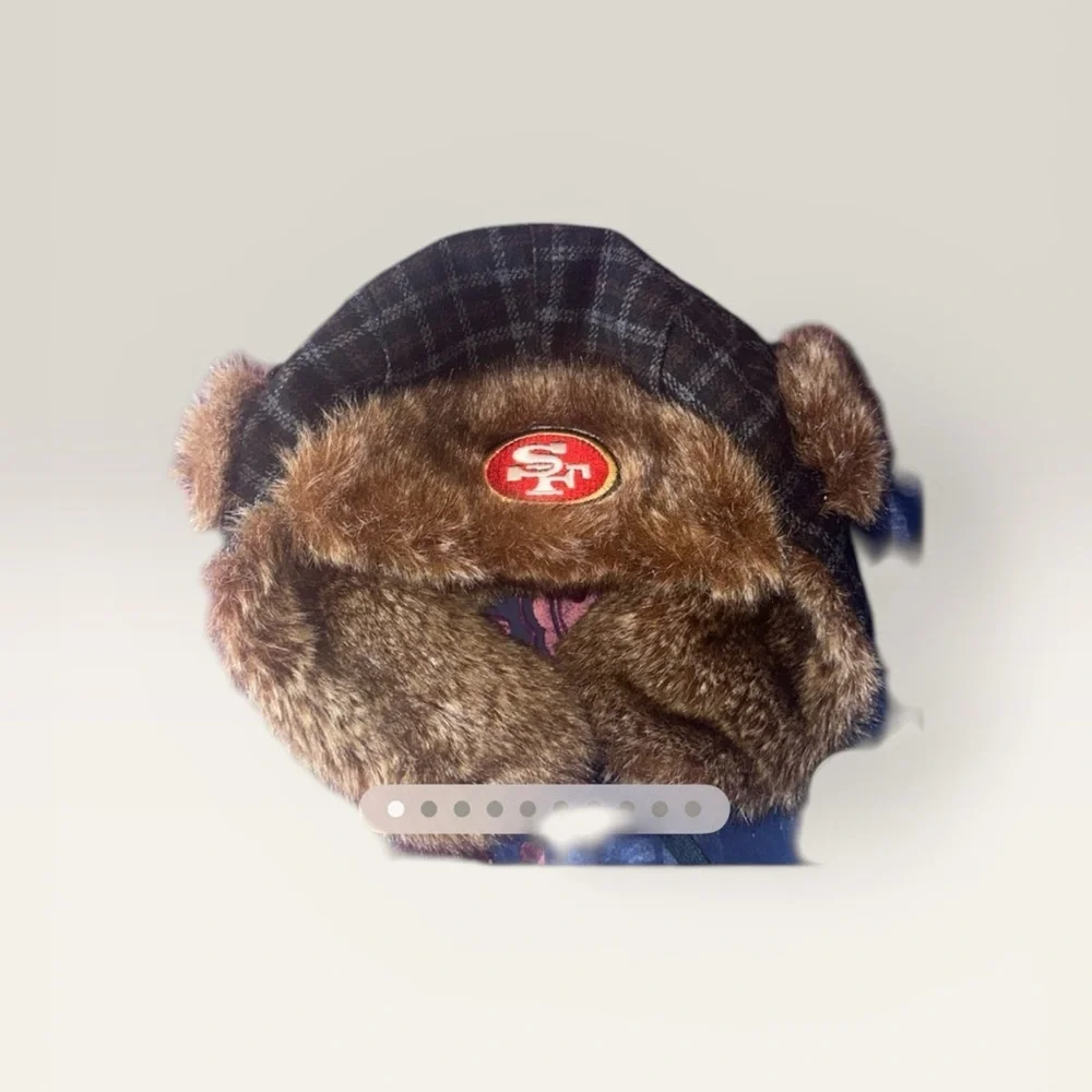 San Francisco 49ers Faux Fur Trapper Hat - Brown Plaid